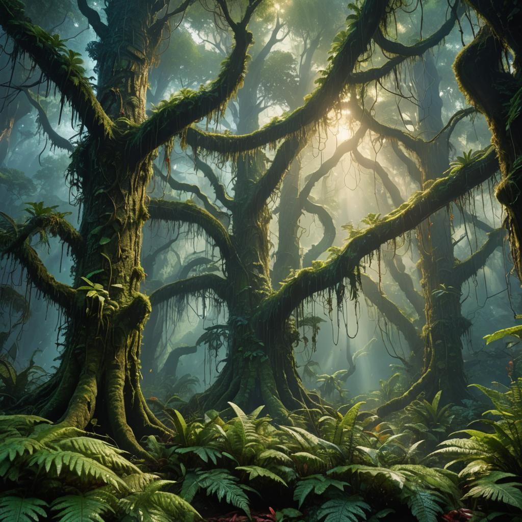 Lush Rainforest in Rain, a Detailed Matte Painting