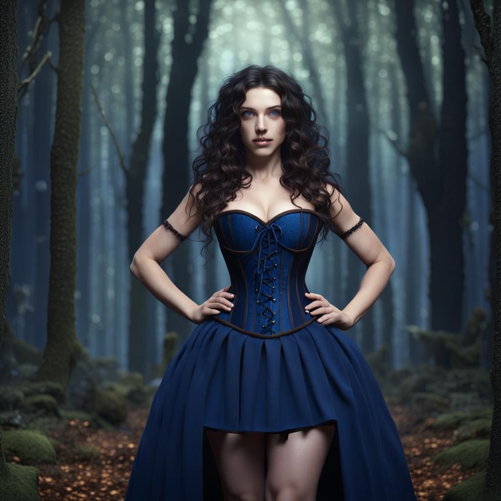 Witch Casting Spells in Dark Forest, Detailed Digital Painti...