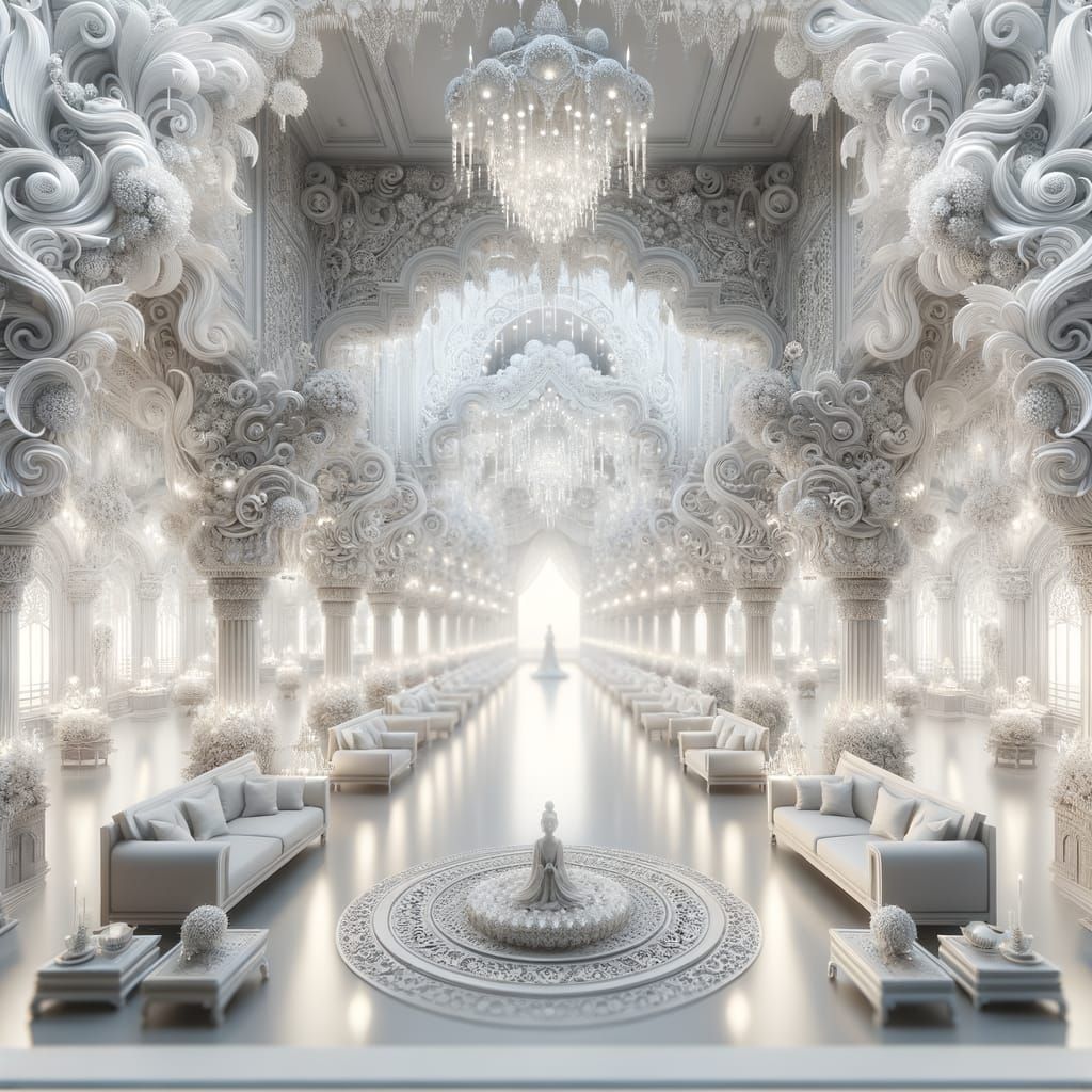 Ethereal White Hall with Bokeh Effect