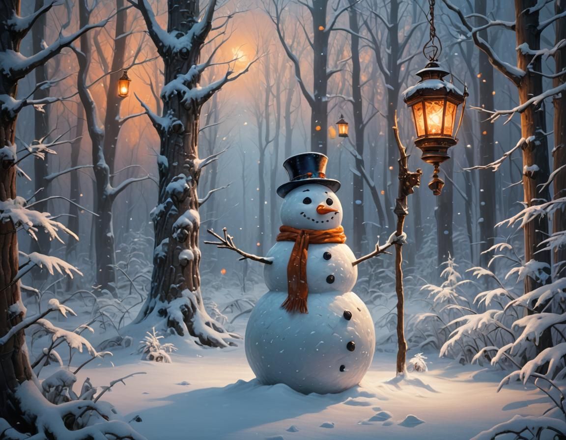 Winter Wonderland: Snowman in a Frosted Forest