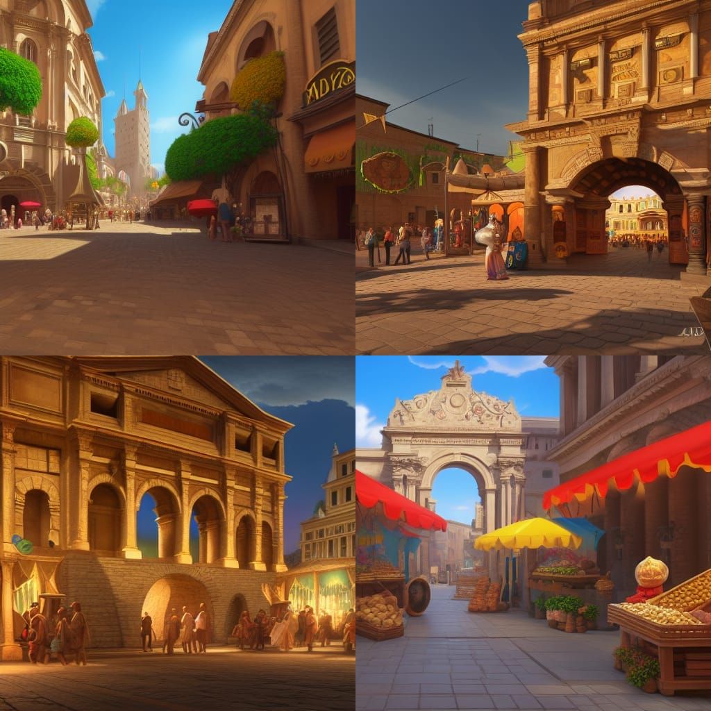 Roman Market Grand Entrance: Pixar-Style 3D Art