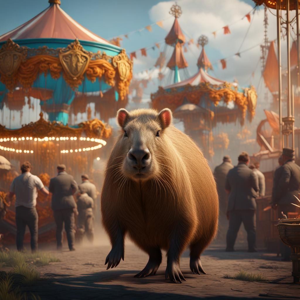 Capybara at the Fair: Detailed Matte Painting