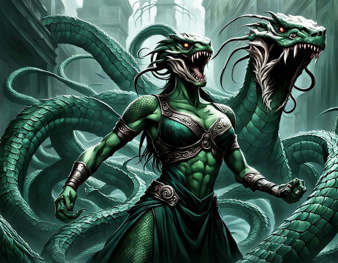 Singular Girl with Hydra Teeth: A Digital Portrait