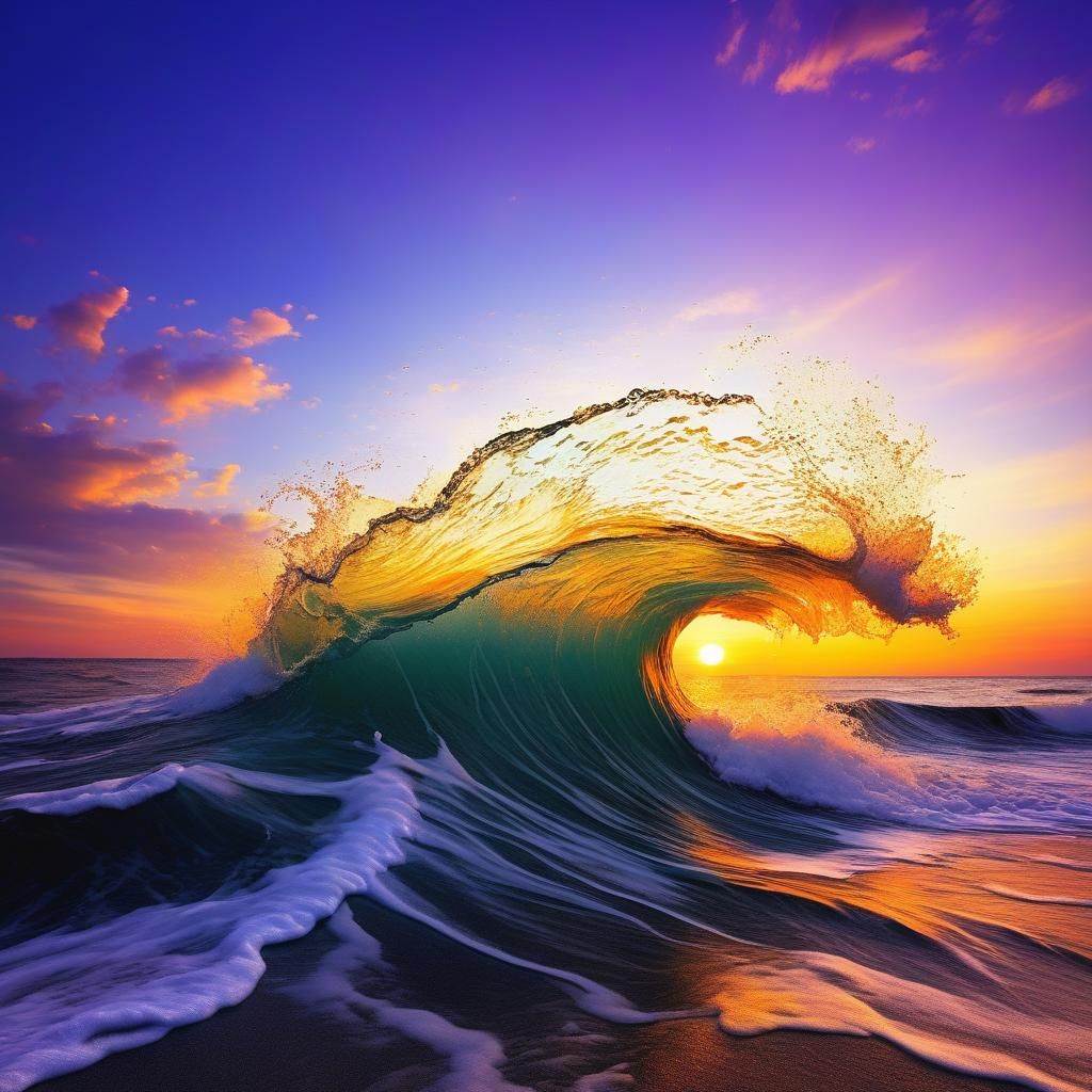 Golden Shores and Sunset Waves: A Tranquil Seascape