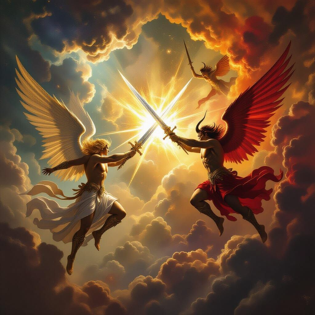 Angels and Demons Battle in Celestial Realm