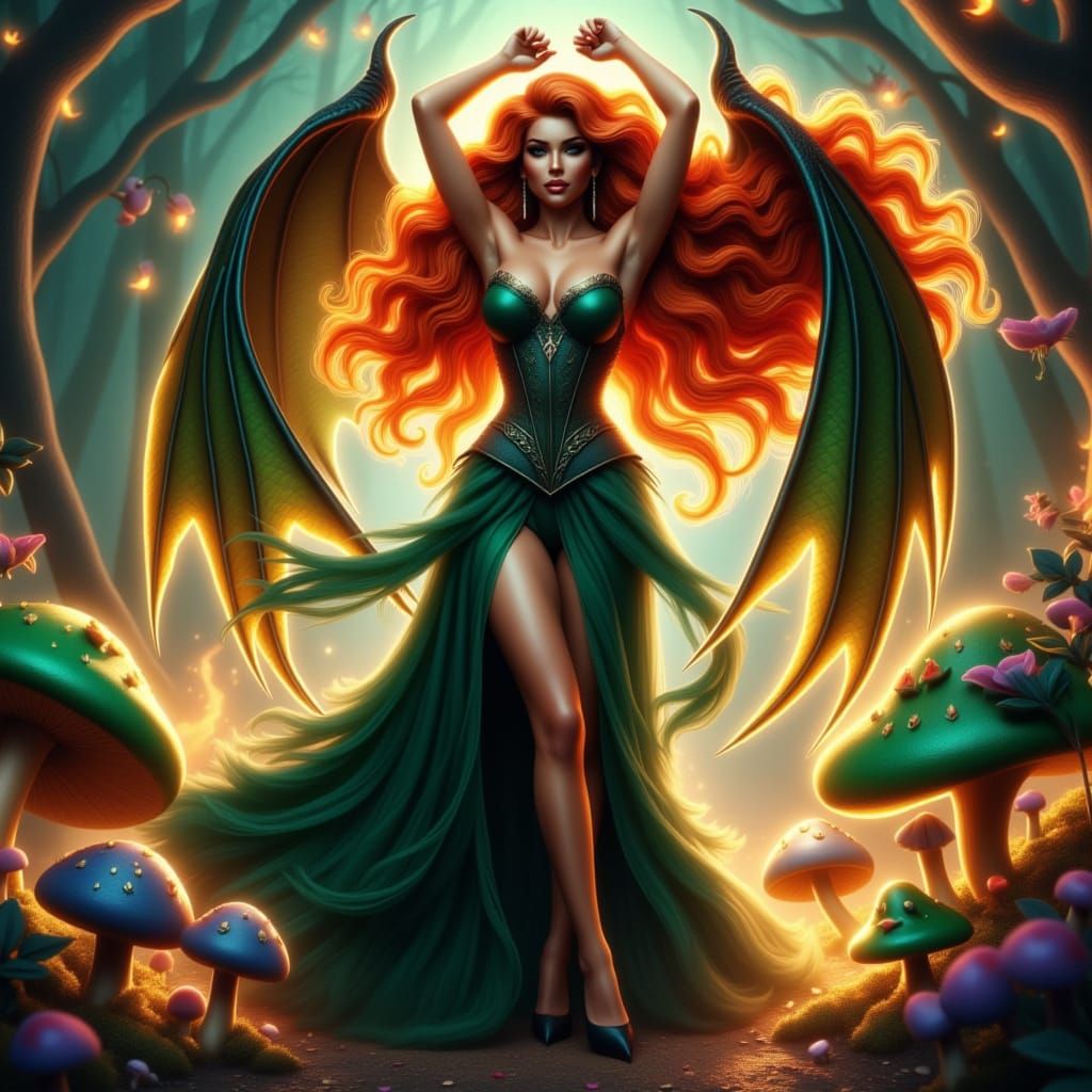 Powerful Dragon Goddess in Mystical Attire