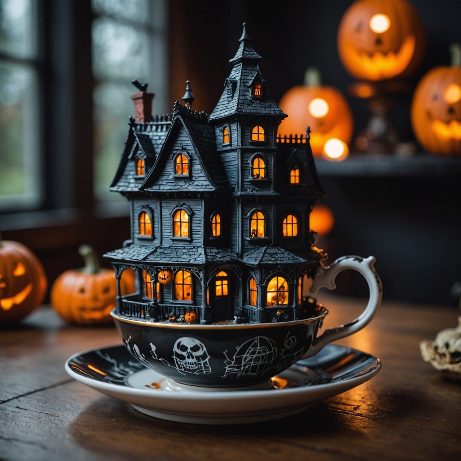 Halloween Haunted House on Teacup: Hyperreal Photography