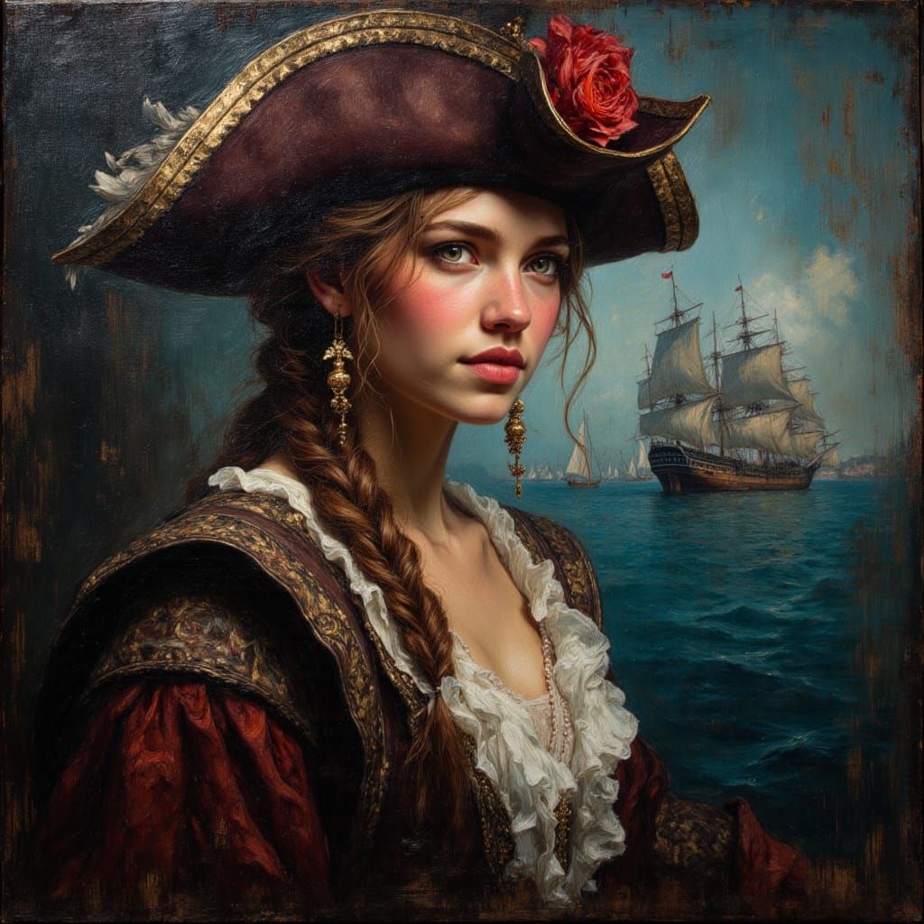 Eighteenth-Century Pirate Portrait as Impasto Oil Painting