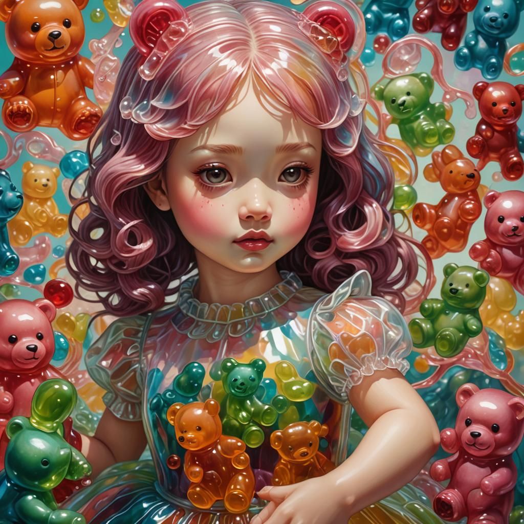 Girl Transforms Into Gummy Bear in Surreal Pop Art