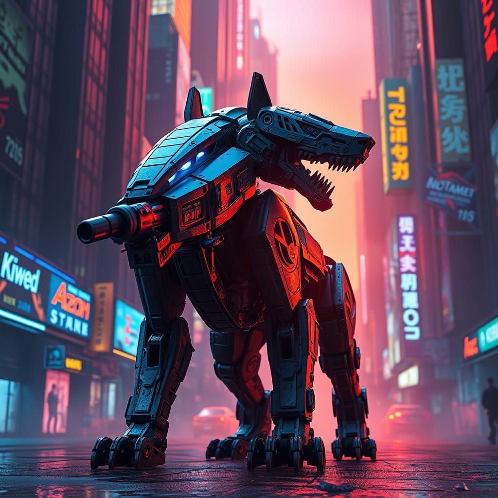 Cyberpunk Armored Robot Dog Reigned Supreme in a Dystopian M...