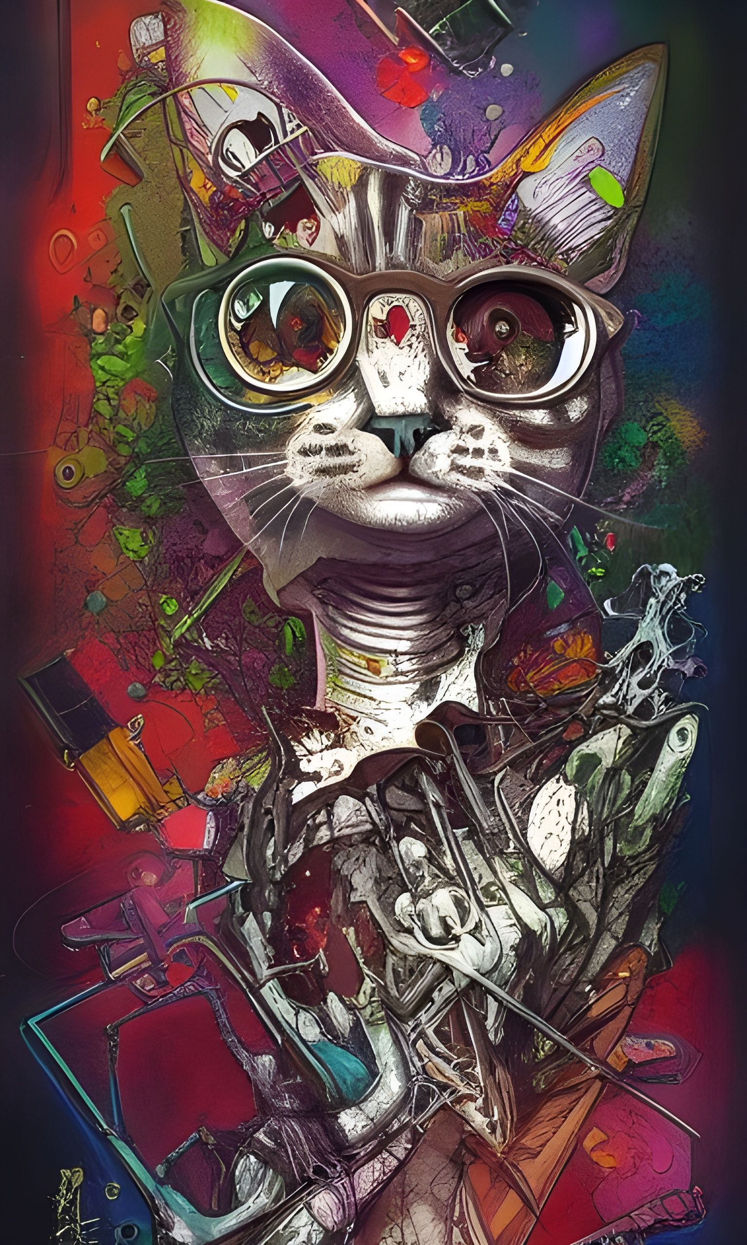 Zombie Cat Cross-Section: Detailed Mixed Media Illustration
