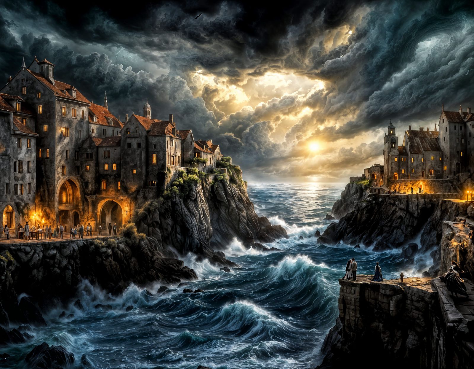 Dramatic Stormy Seascape with Coastal Village