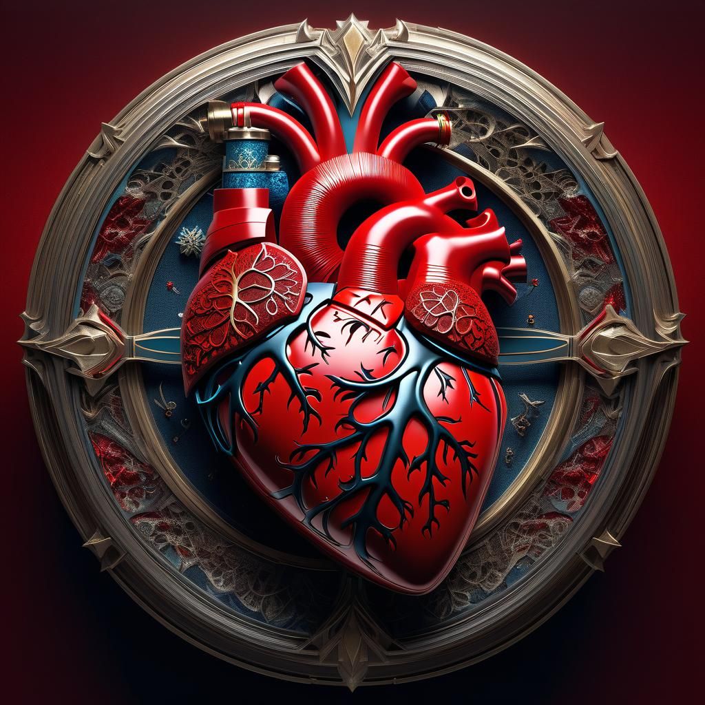 Elaborate Red Human Heart Fractal Ink Drawing