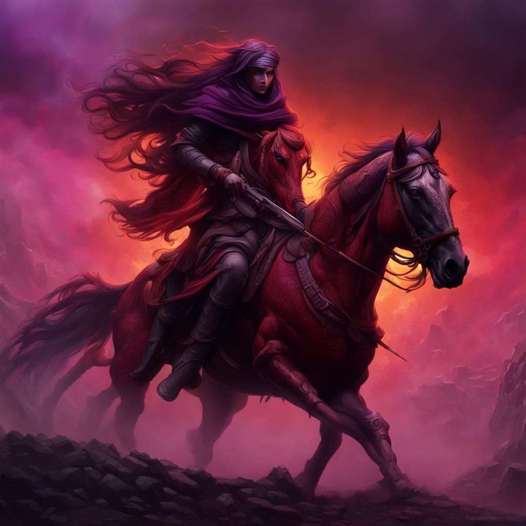 Apocalyptic Horse Rider in Dark Fantasy Style