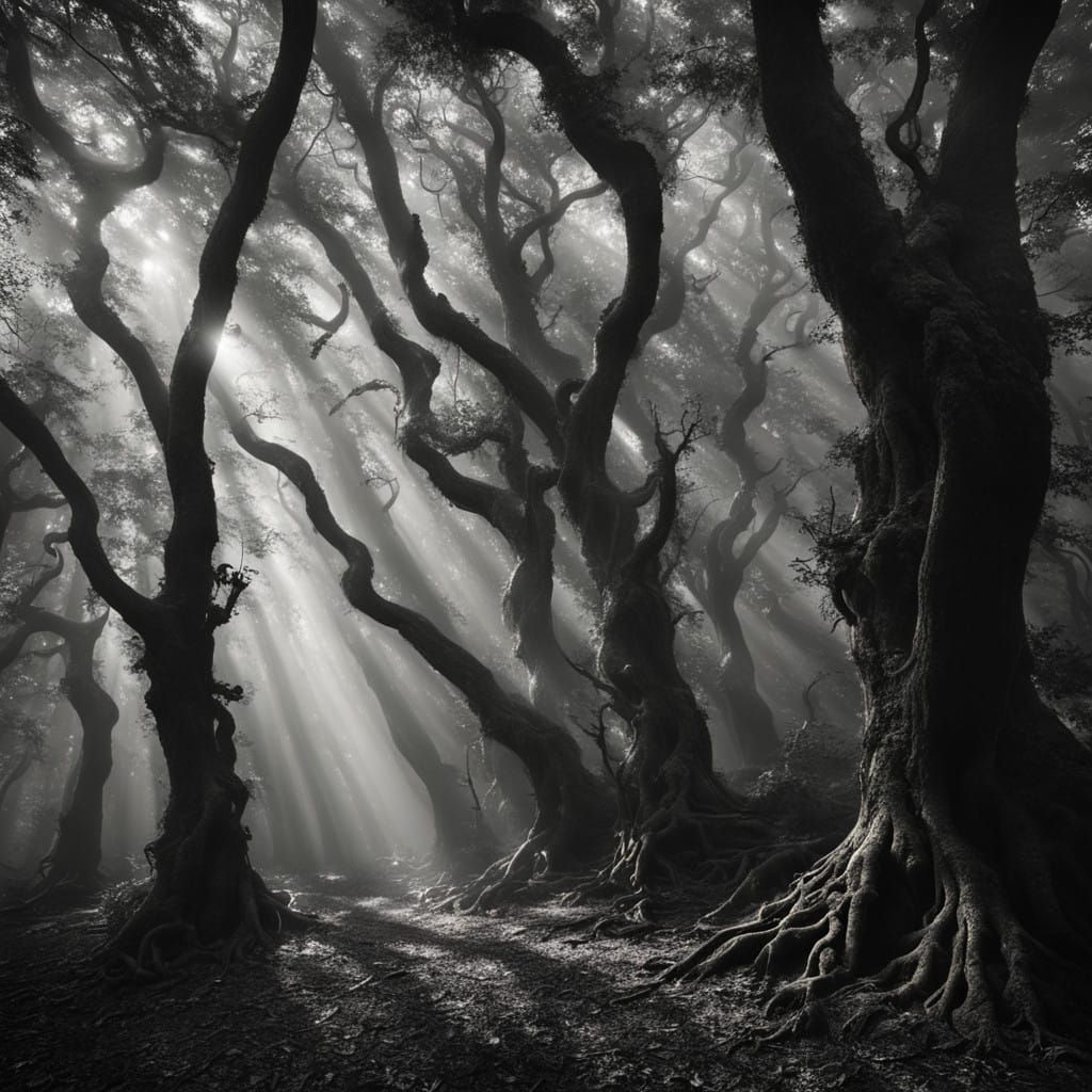 Foreboding Dark Woods in Ethereal Light