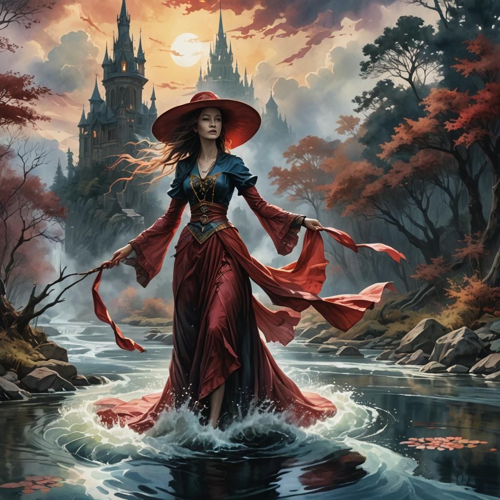 Crimson River: A Dark Fantasy Watercolor Masterpiece