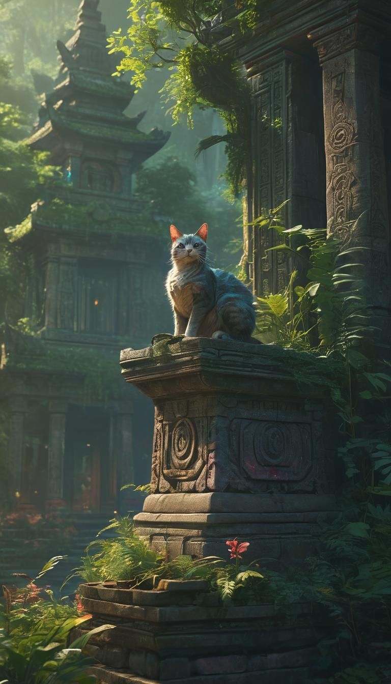 Majestic Dragon Cat Throne Room in Vibrant Fantasy Art