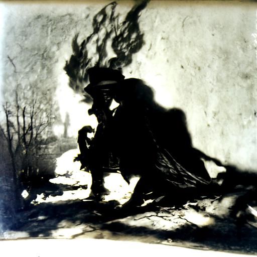 Sinister Shadows in Firelight: Vintage Photograph