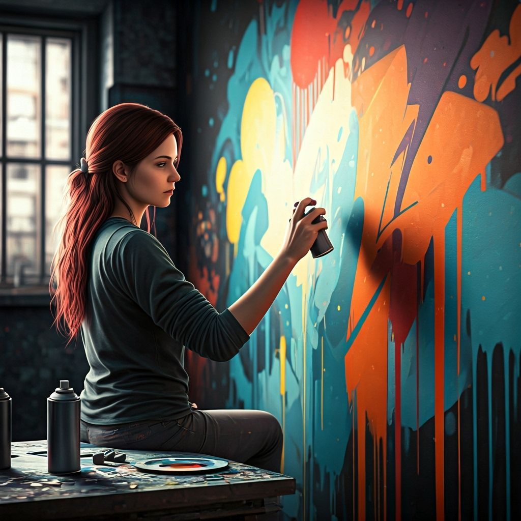 Female Graffiti Artist Creates Vibrant Studio Mural