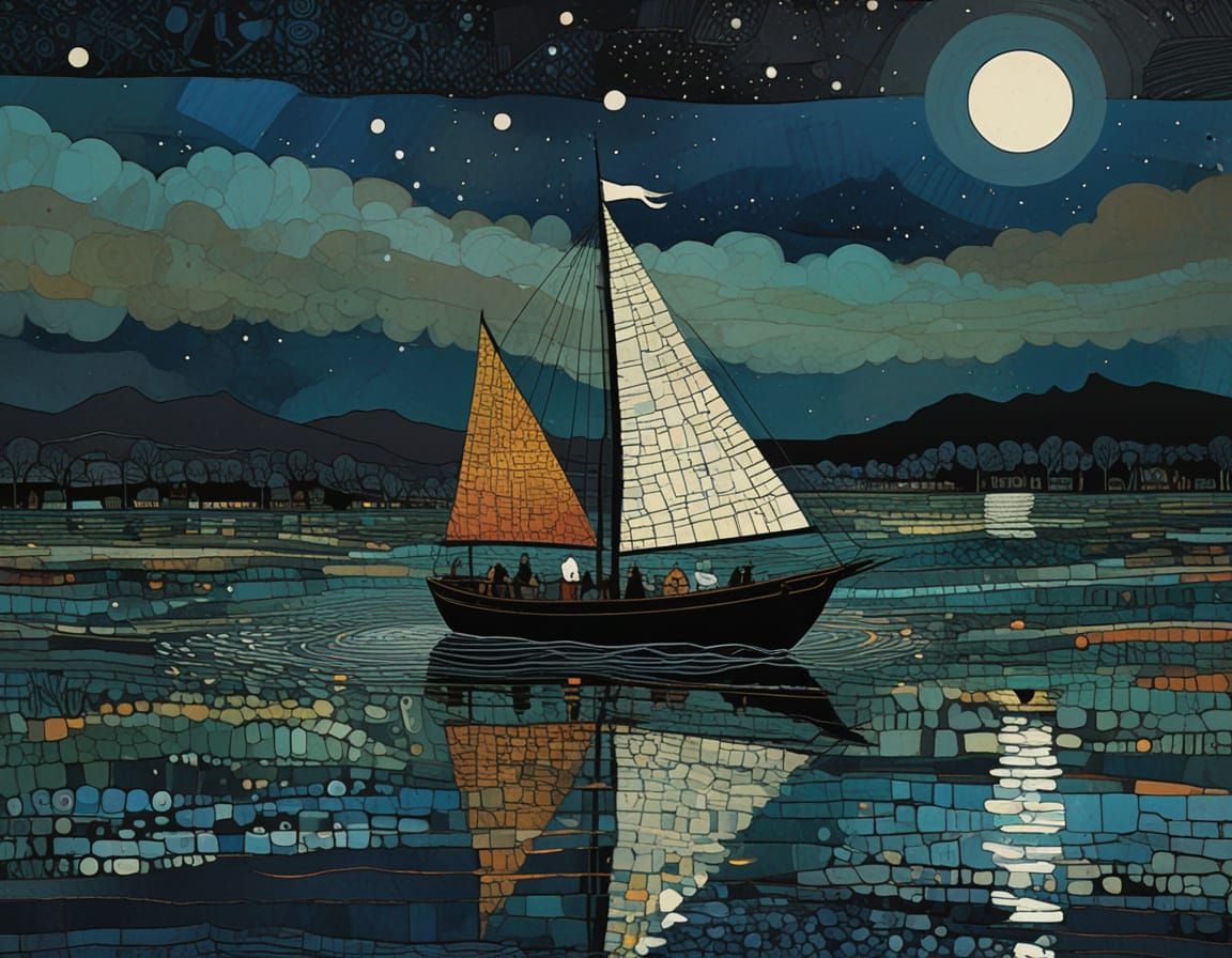 Mysterious Sailor in Isolated Landscape, in Expressive Abstr...