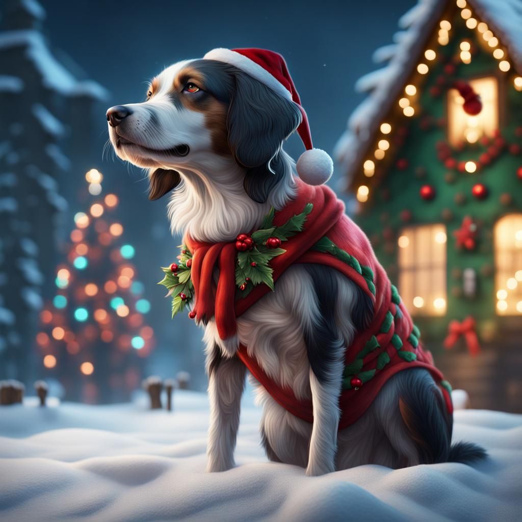 Festive Christmas Dog in Detailed Matte Painting