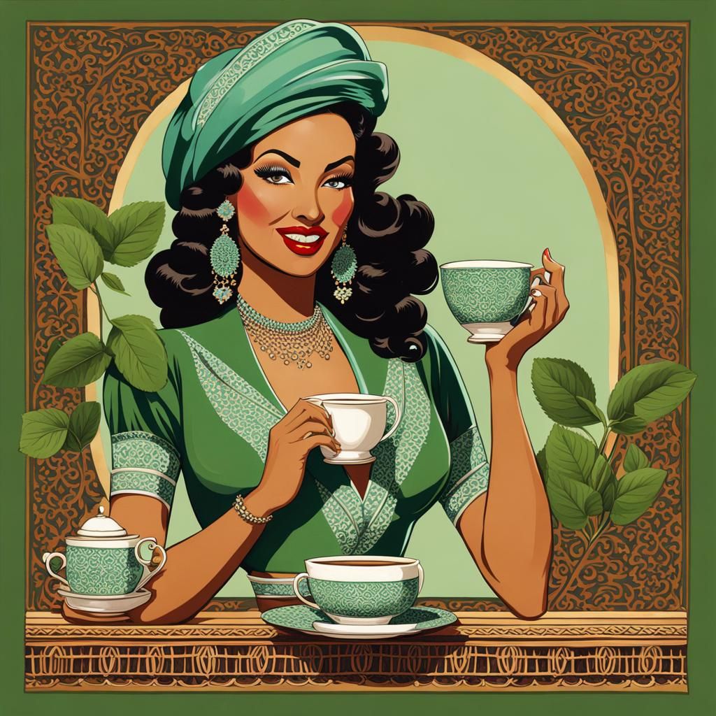 1940s Moroccan Pinup Model with Mint Tea