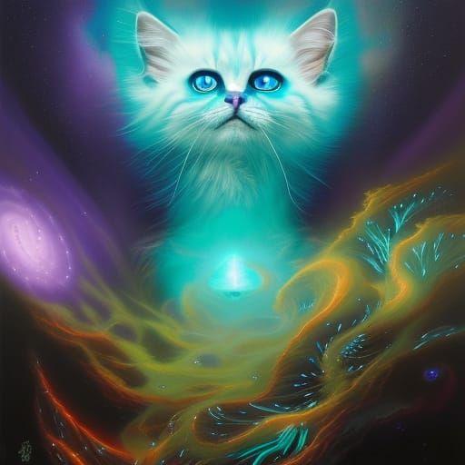 Bioluminescent Spirit Cat Digital Painting