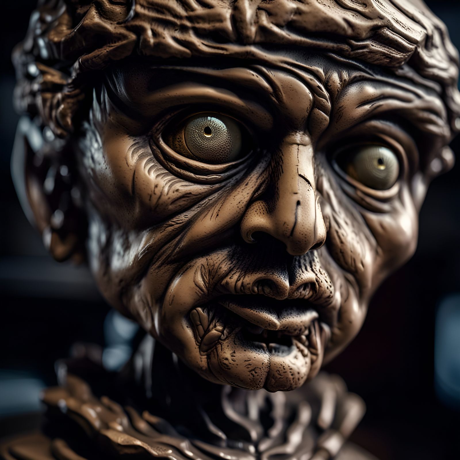 Creepy Hyperrealistic Bobblehead Sculpture