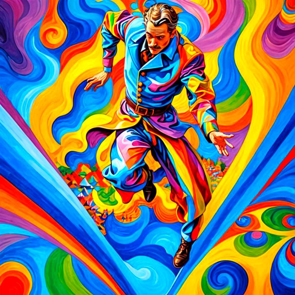 Psychedelic Man Walks on Hands in Brilliant Colors