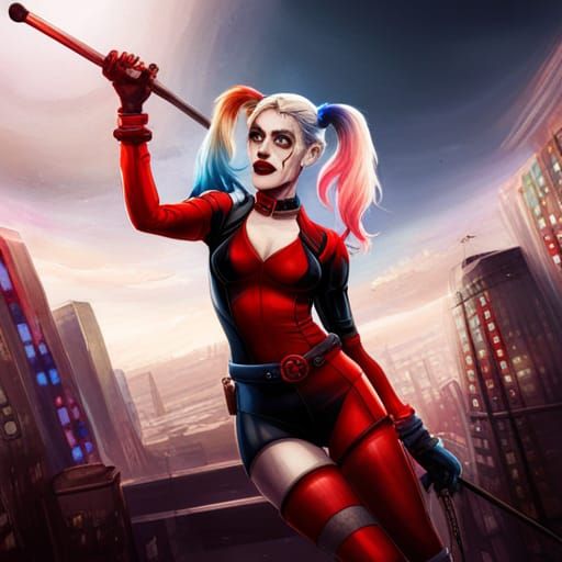 Detailed Harley Quinn Watercolor Painting