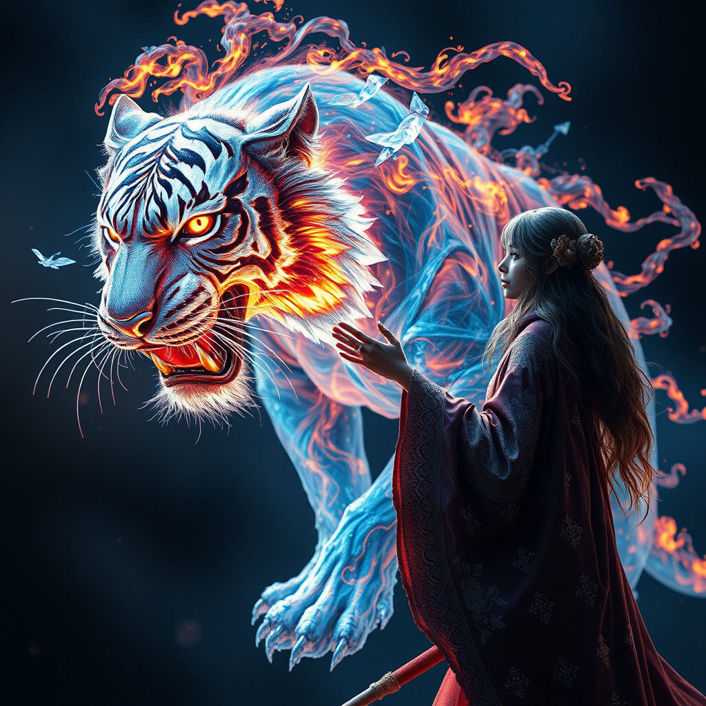 Fiery Ice Tiger Touched in Anime 3D Style