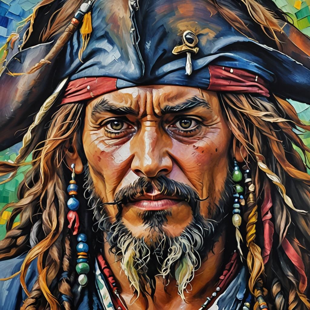 Captain Jack Sparrow Oil Painting in Expressionist Style