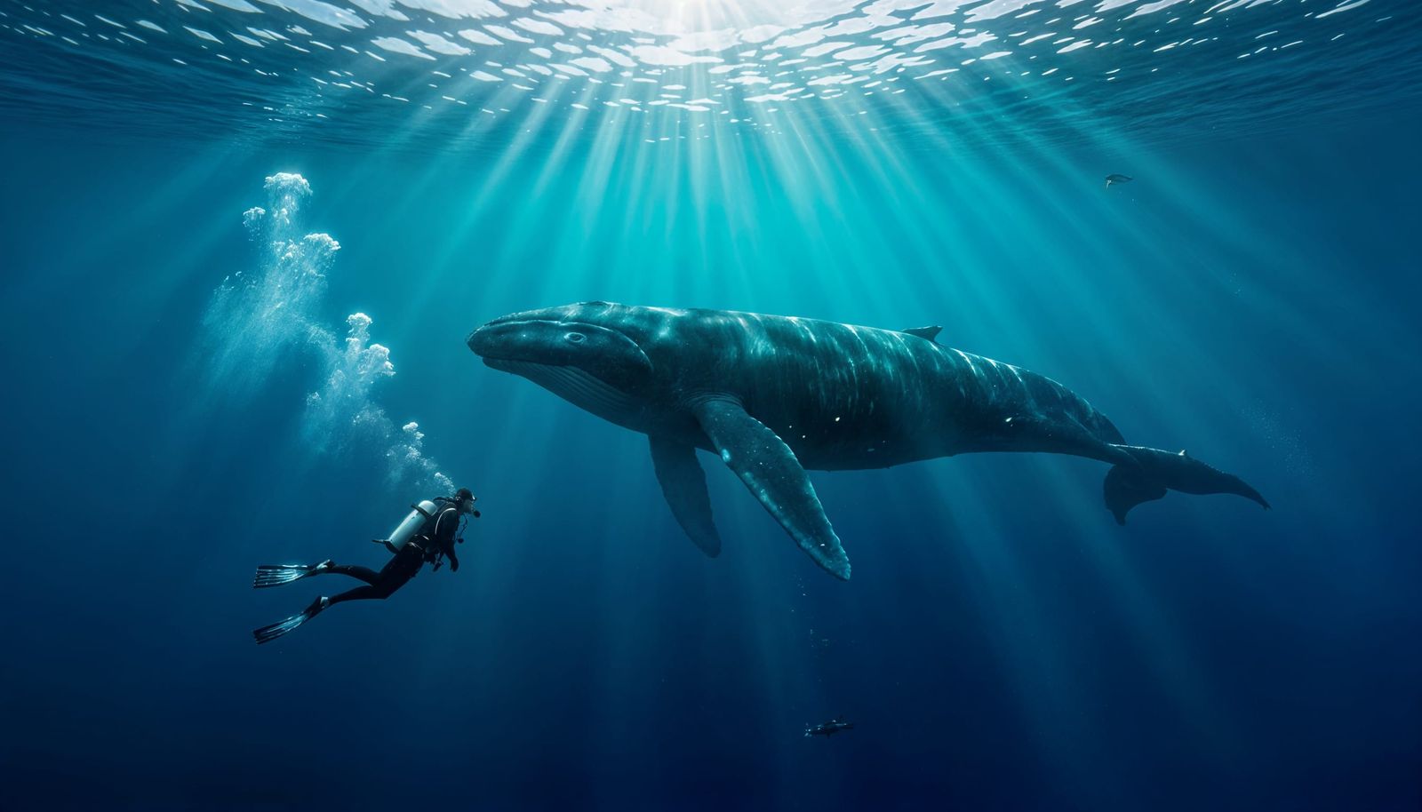 imagine a lone diver encountering a majestic humpback whale ...