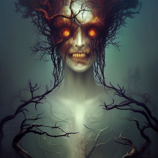 Insect Queen of the Forest in a Surreal Horror Landscape