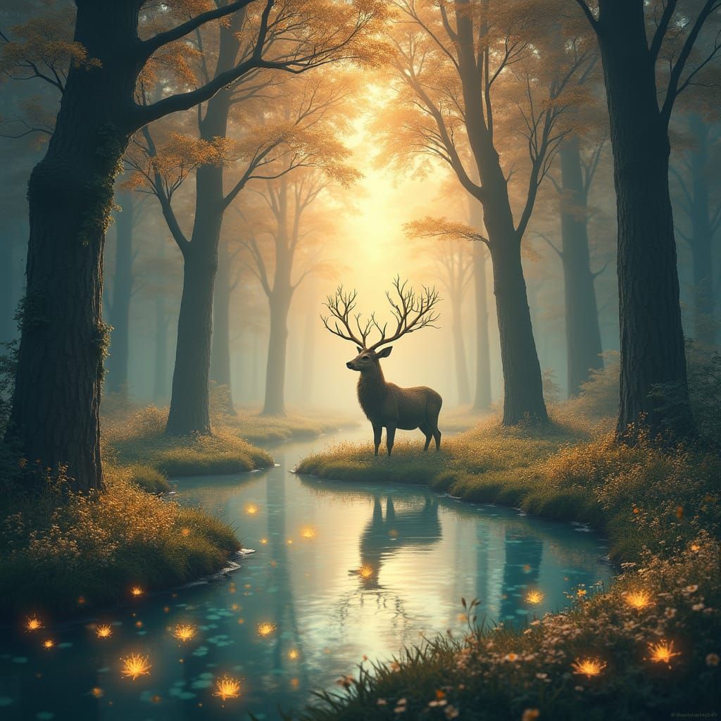 Golden Dawn in an Ancient Enchanted Forest