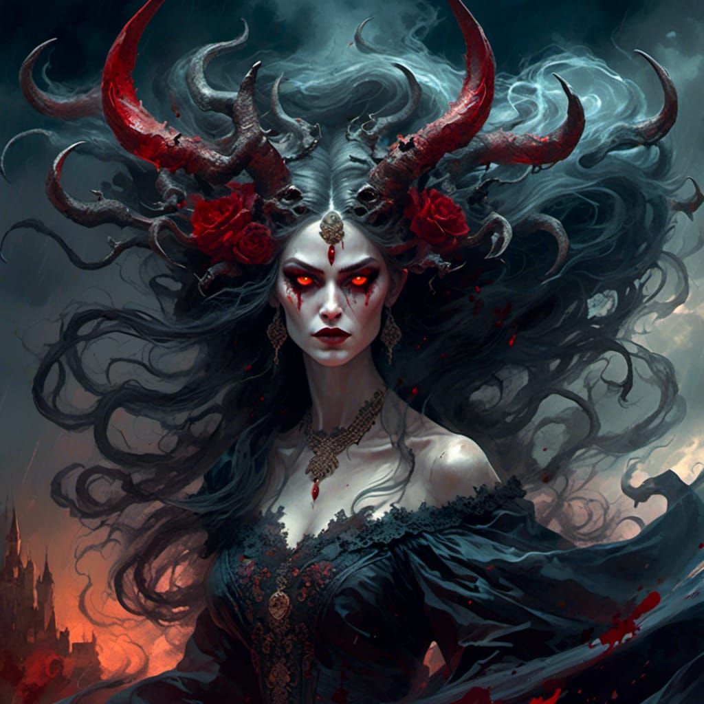 Ghostly Demon in Storm, Bleeding Watercolor Art