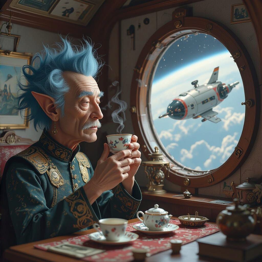 Alien Tea Ceremony in Retro-Futuristic Spaceship