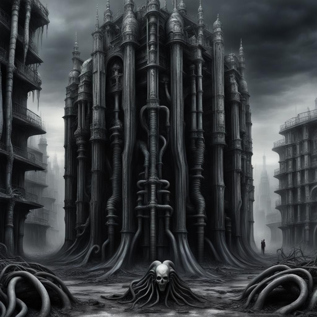 Nightmare Cathedral in HR Giger Style
