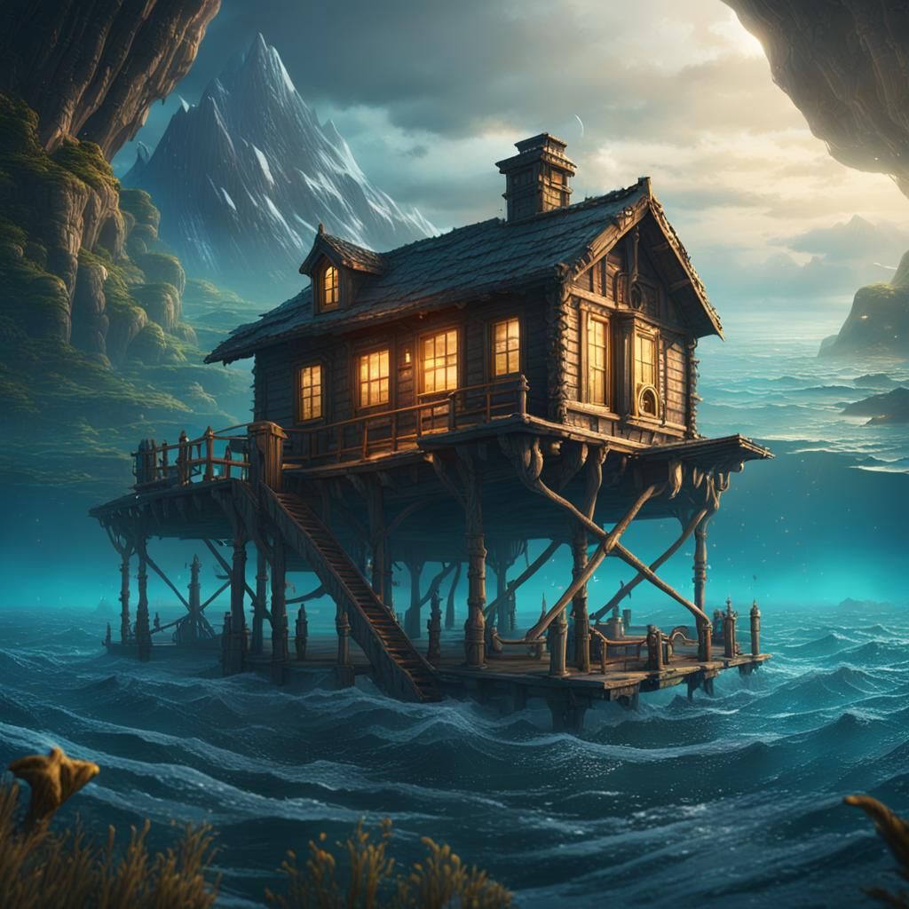 Ocean Cabin in Detailed Matte Painting Style