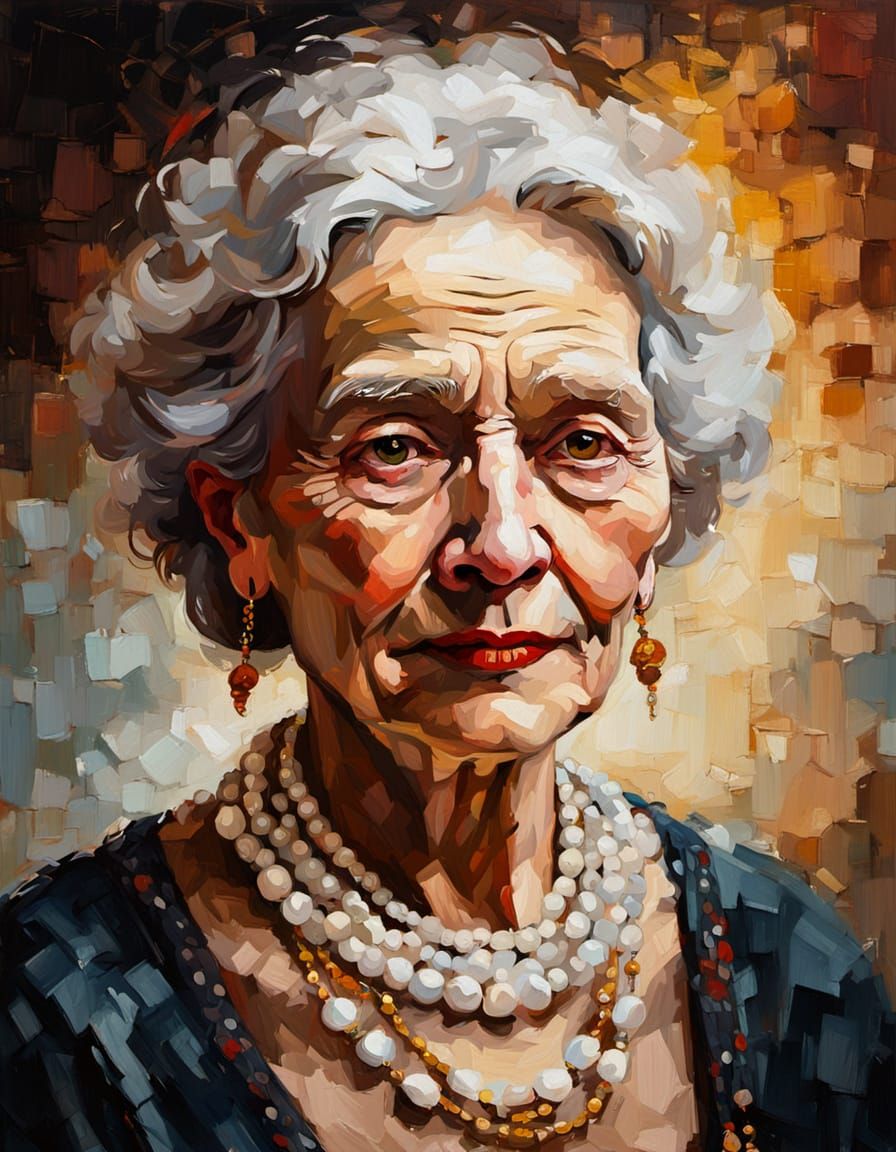 Impressionist Portrait of an Old Woman with Necklace