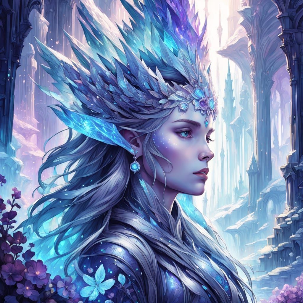 Princess Before Crystalline Spires in Sublime Fantasy Art