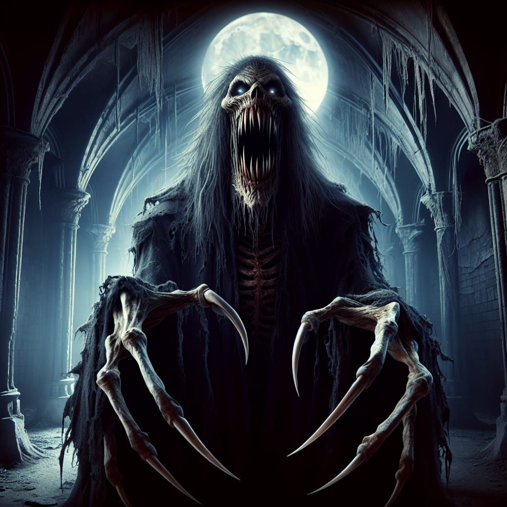 Menacing Monster Lurks in Abandoned Castle Under Full Moonli...