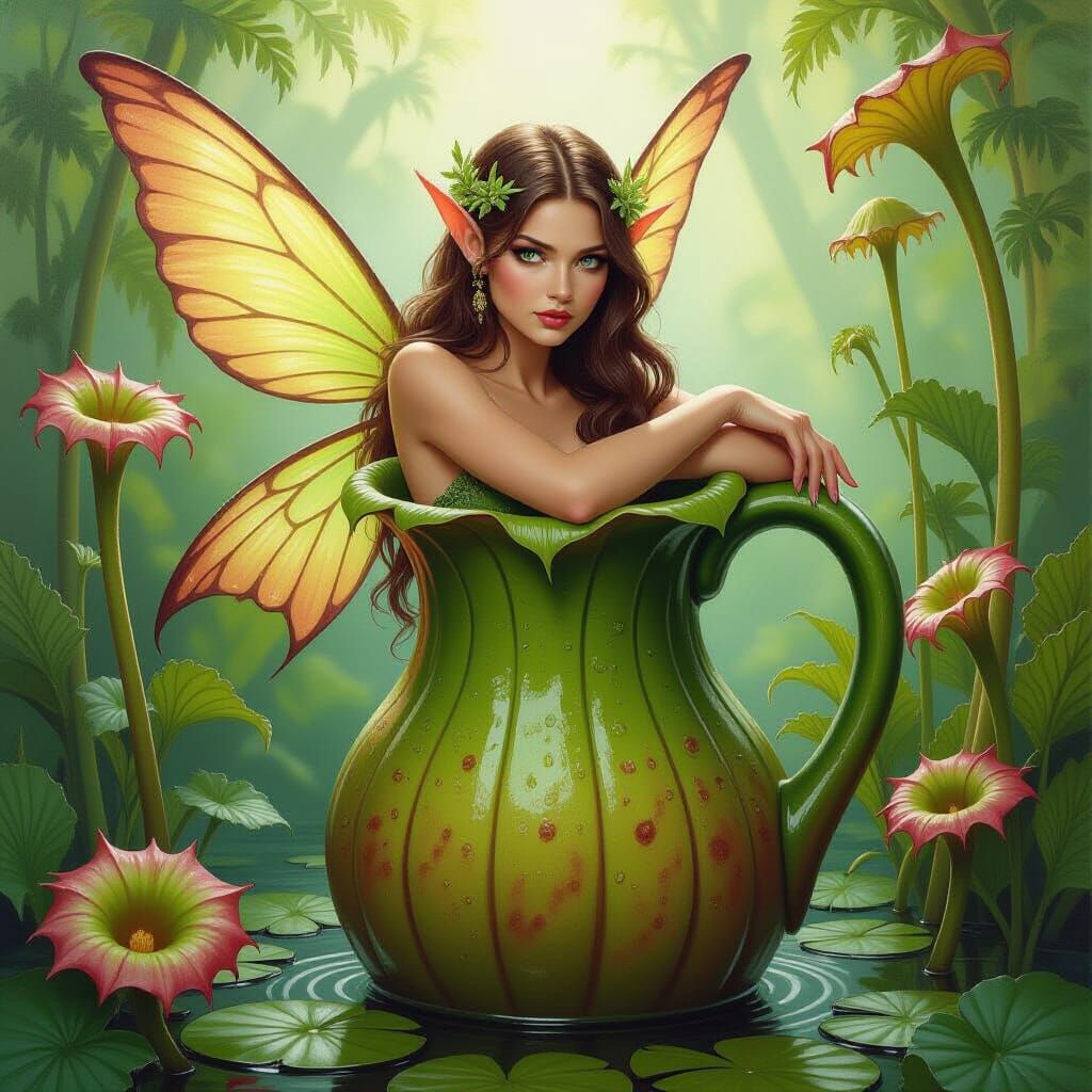Fairy's Predicament: Arm Trapped in Pitcher Plant