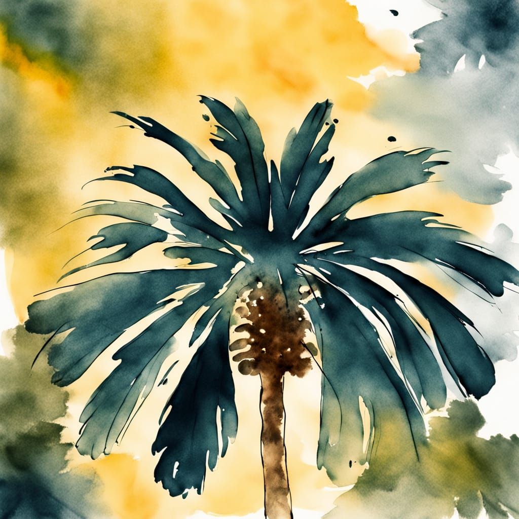 Palm Tree in Japanese Ink Wash Style