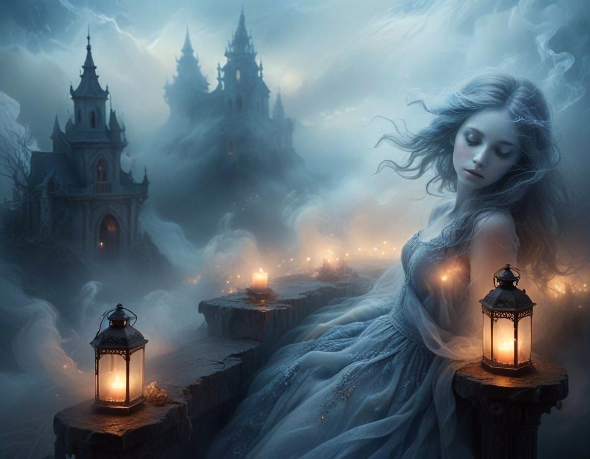 Ethereal Fog Woman Close-Up