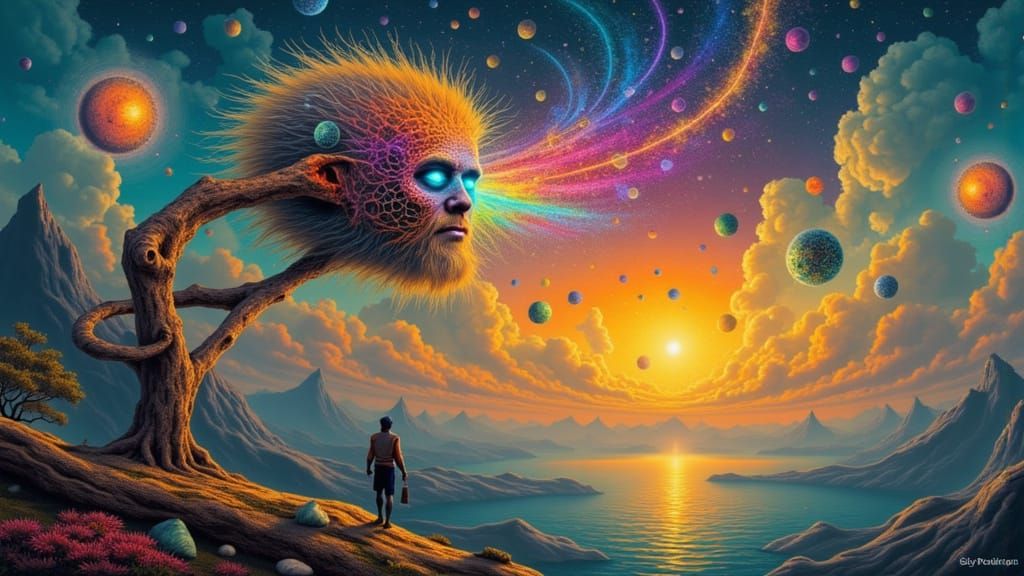 Chromatic Surrealism: Hatching on a Floating Island