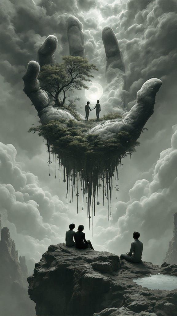 Surreal Triptych Scene: Bio Tech Forest in Pombaline Style