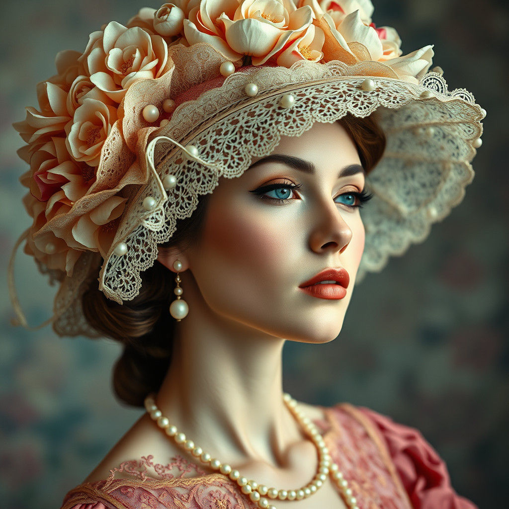 Woman in Floral Hat, Neo-Impressionist Art Nouveau