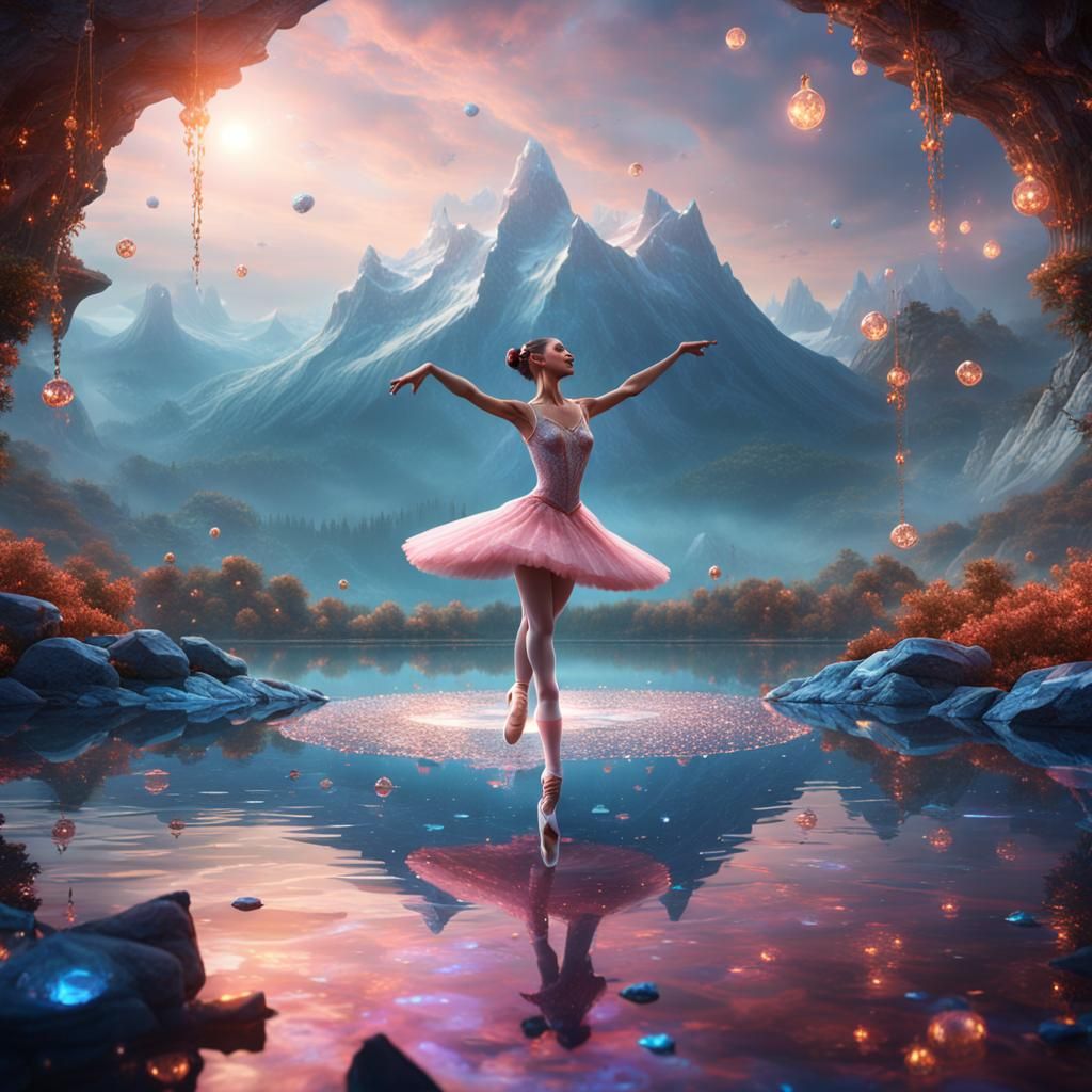 Ballerina Dancing on Diamond Lake: Fantasy Art