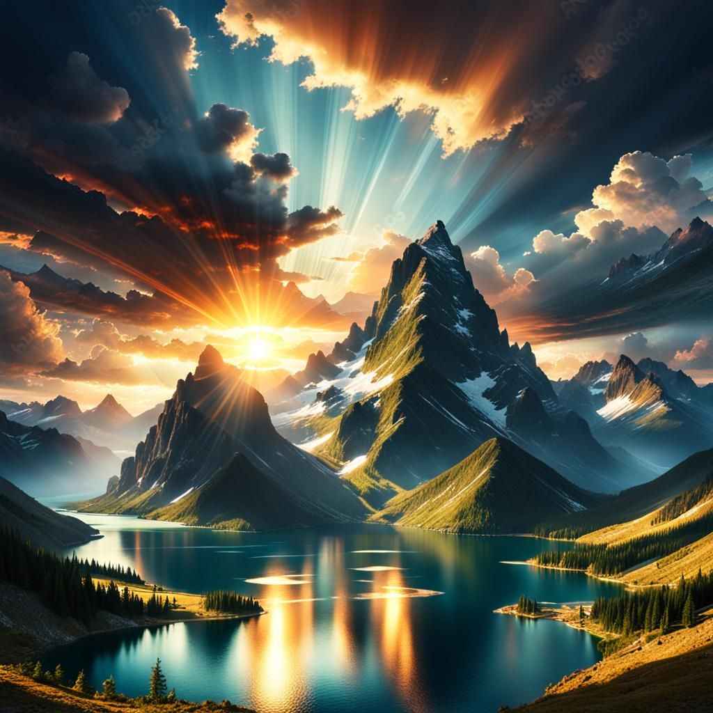 Epic Mountain Sunset with God Rays
